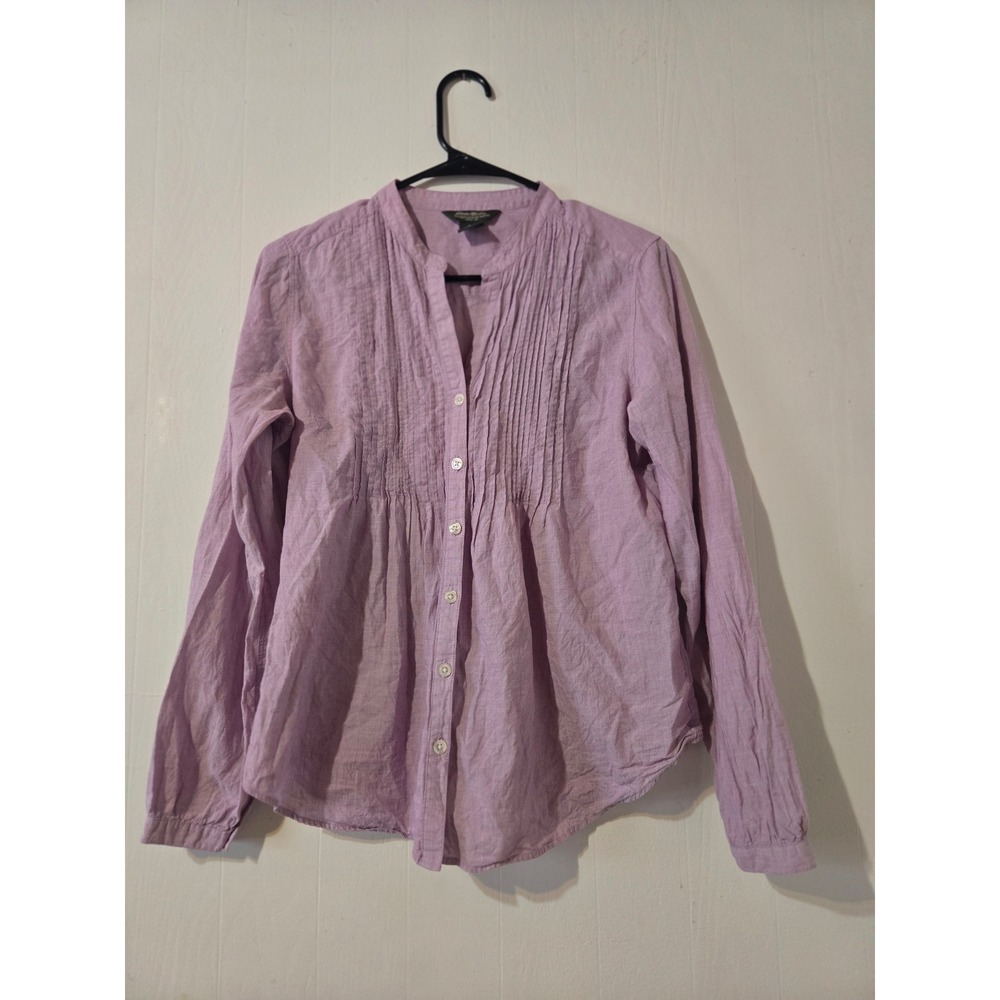 Eddie Bauer Women Lavender Purple Cotton Gauze Pintuck Long Sleeve Blouse Medium